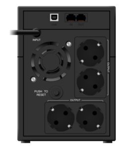 GT UPS POWERbox Tower 1500VA/900W — panel tylny — gniazda i złącza